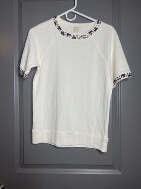 J. Crew White Short-Sleeve Embellished Crewneck Sweatshirt jewelry size small
